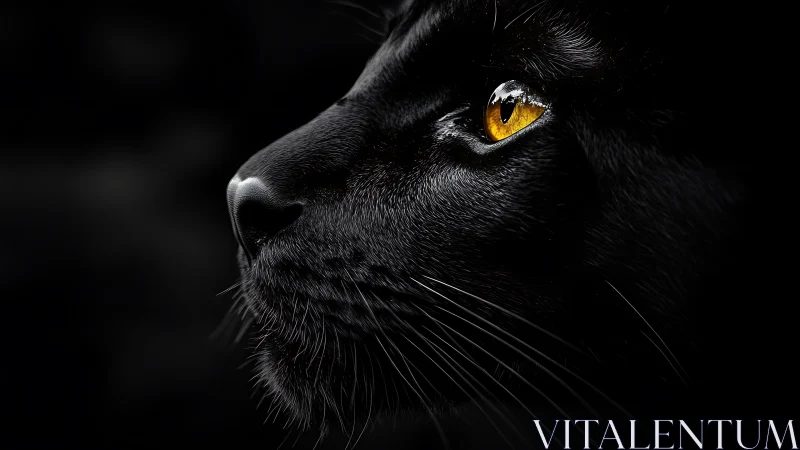Black Cat With Golden Eyes in the Shadows.
