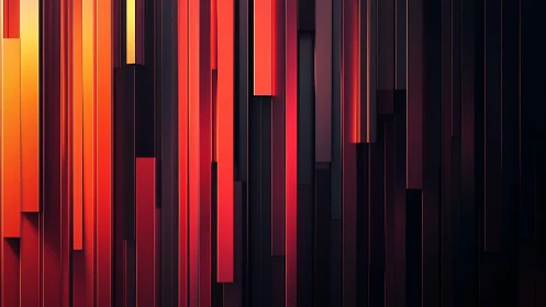 Vibrant geometric abstract art with red and orange vertical lines.
