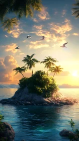 Tropical Island Paradise at Sunset.