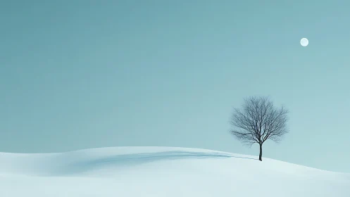 Two patient winter trees trade shadows beneath a pale moon