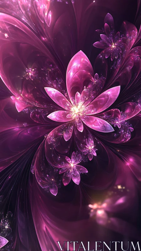 Fractal-style magenta floral forms with luminous highlights.