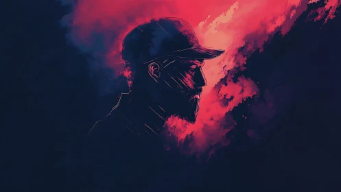 Moody side profile in glowing pink and deep twilight hues.