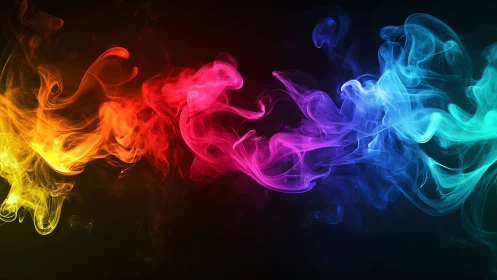 Colorful smoke waves in gradient hues on dark background.