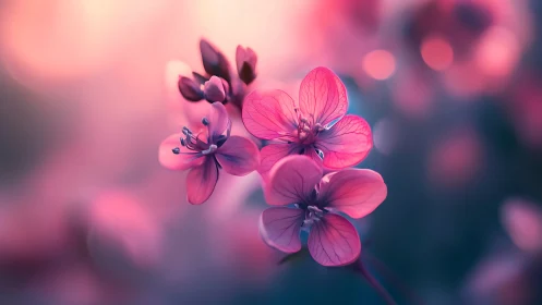 Pink flowers with translucent petals against blurred background