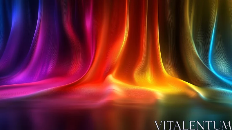 Chromatic light drapery forms fluid, vertically flowing gradients