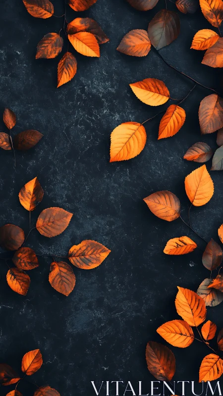 Gentle autumn leaves curling over deep midnight blue.