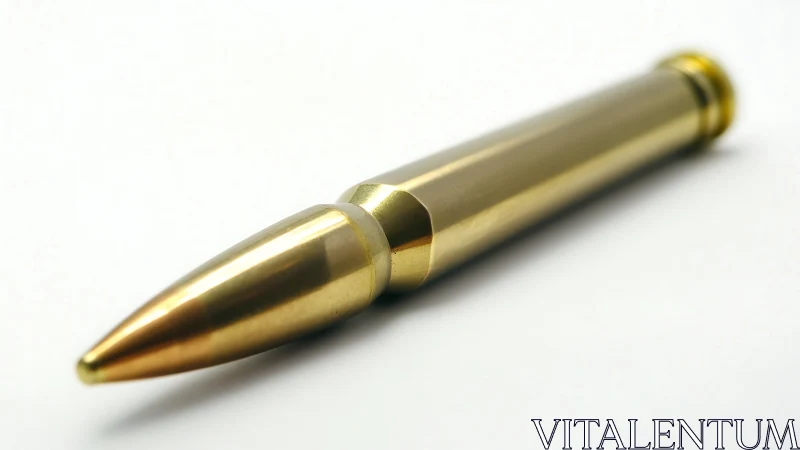 Golden Rifle Cartridge Against Pale Background.