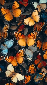 Digital painting of clustered monarch butterflies on foliage.