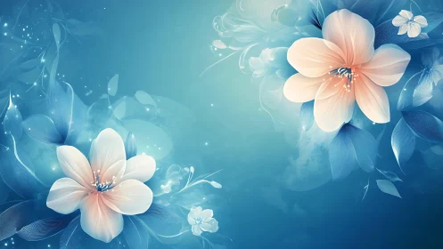 Luminous Blossoms Float Through Cerulean Mist.