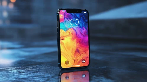 Modern Smartphone Glows With Vibrant Rainbow Wallpaper.