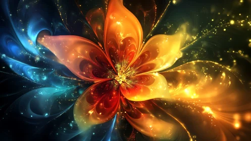 Radiant cosmic flower blooms in swirling light and color