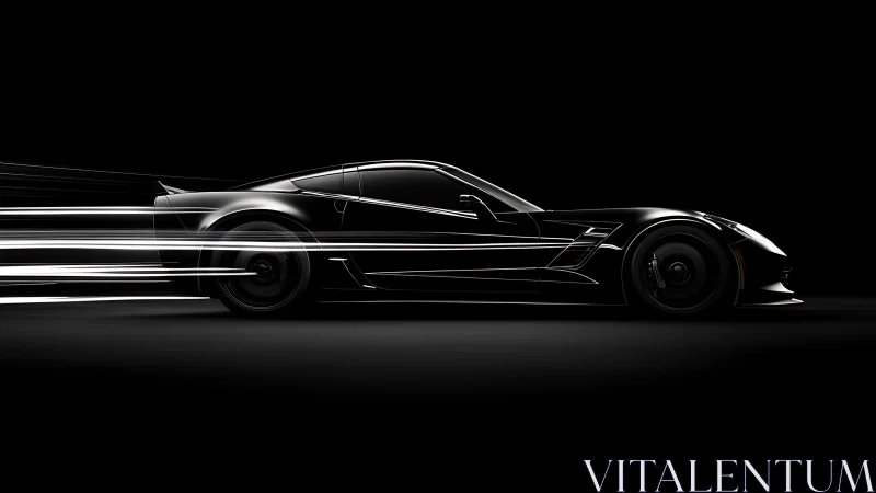 Sleek black sports car surges through darkness with neon speed