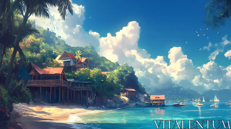 Tropical Paradise: Cliffside Homes Beyond Azure Waters.