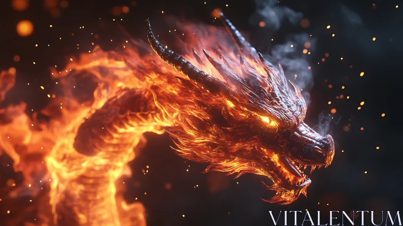 Fiery serpentine dragon head rendered in glowing detail.