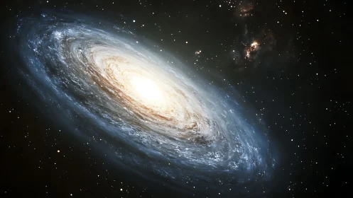 Starlit spiral galaxy whirls around a blazing cosmic heart.