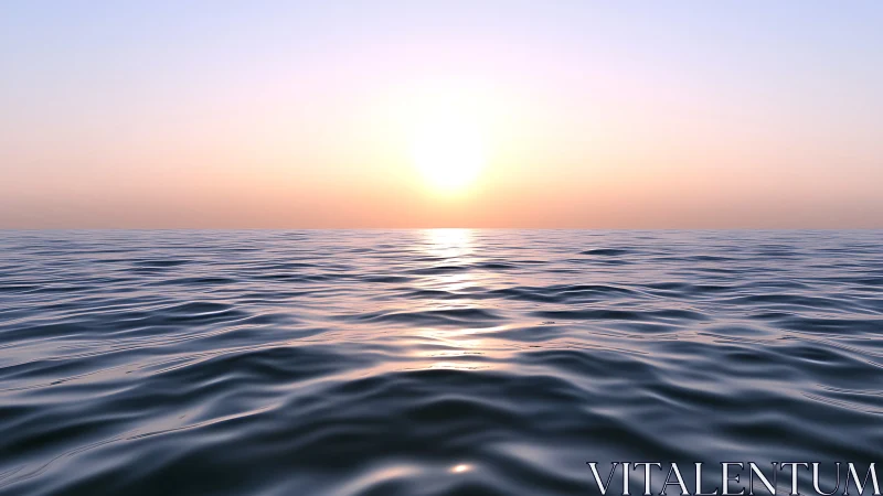 Low-angle ocean horizon with calm ripples at pastel sunrise