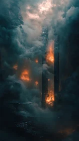 Inferno Spires Rising Through Tempest Clouds.