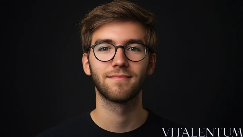 Portrait shows young adult male subject facing camera