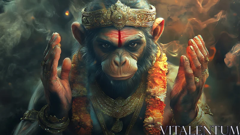 Divine simian deity rendered in ornate golden ceremonial armor