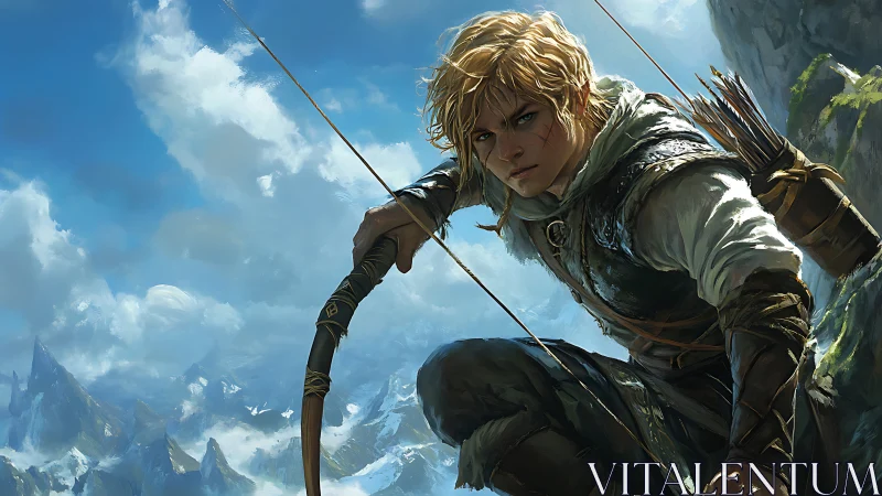 Armored thunder warrior crouched in red-tinged storm haze.