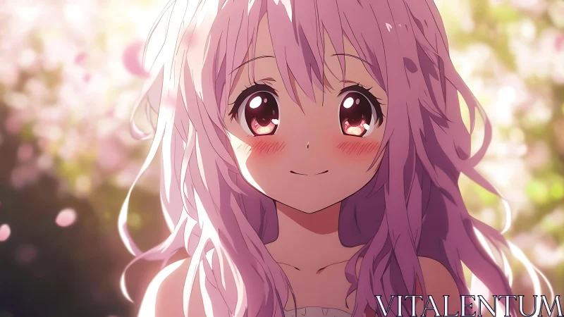 Soft spring smile of a pastel haired anime girl.