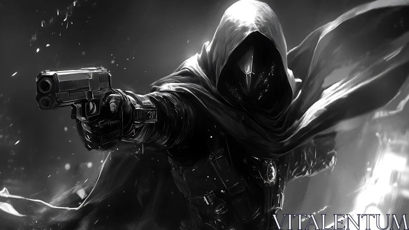 Shadowed gunslinger strides forward with windswept power