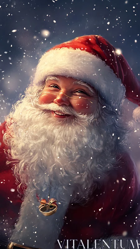 Snowlit Santa smile glows with cozy Christmas magic.