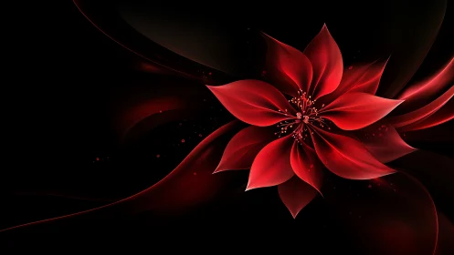 Red digital flower shape radiates on deep black background