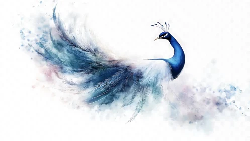 Digital illustration presents stylized blue peacock profile