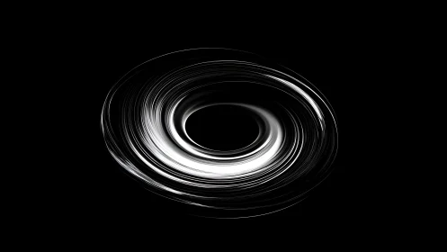 Monochrome circular vortex shape rendered on black background