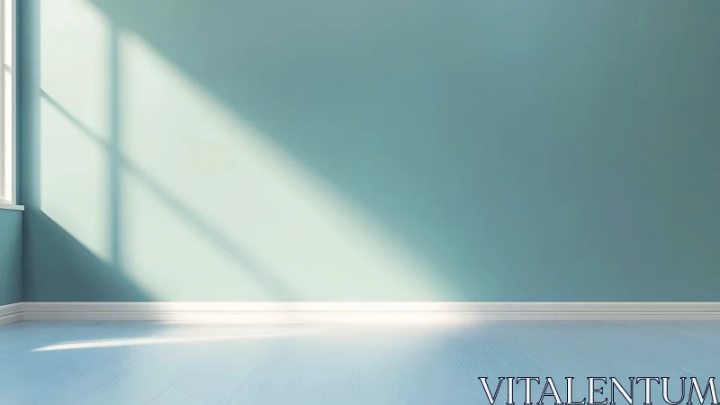 Sunlit teal interior wall with soft diagonal window shadow