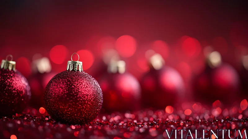 Glittering red ornaments in a cozy holiday daydream.