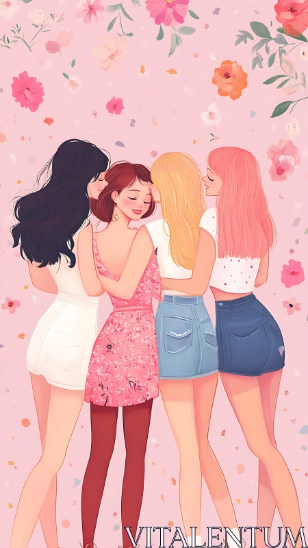 Softly glowing friendship circle in a garden of petals.