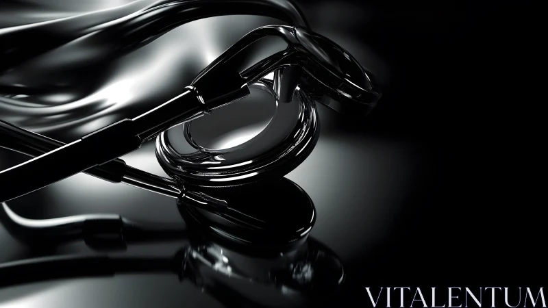 Modern stethoscope in dramatic black and silver lighting, close-up. Modern stethoscope in dramatic black and silver lighting, close-up.