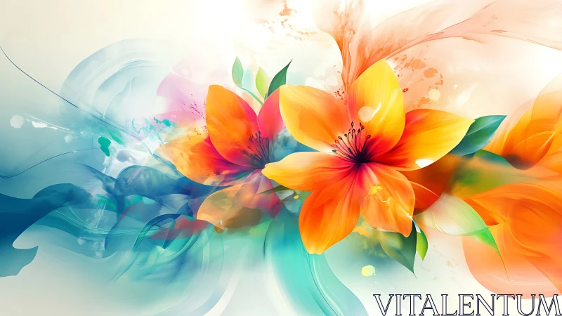 Digitally rendered flowers with layered translucent elements and gradients.