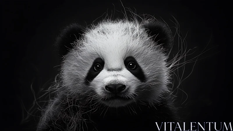 Hyperreal baby panda portrait with dramatic dark background