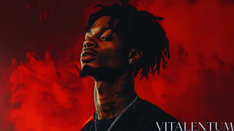 Digital portrait of confident man on intense red background.