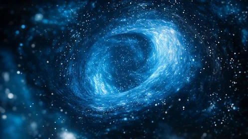 Inviting blue cosmic vortex swirling through starry night.