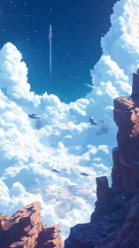 Vertical ascent of rockets through stratified clouds and cliffs