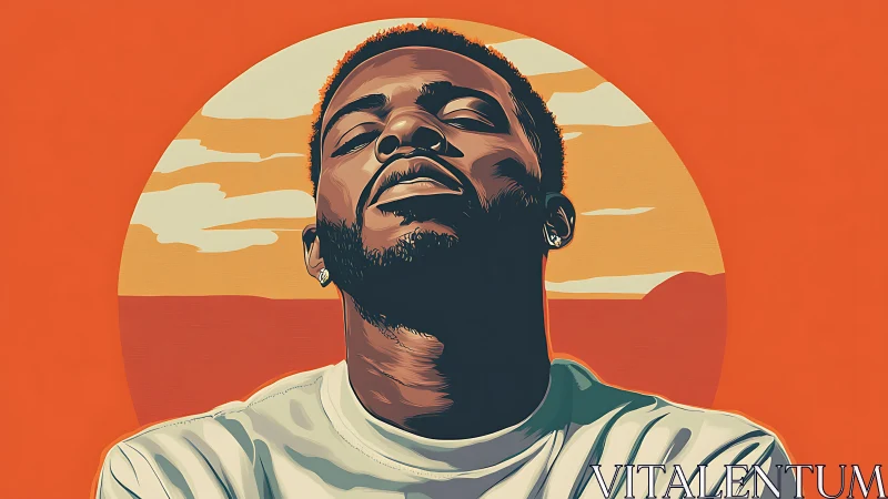 Digital portrait with sunset halo and bold complementary contrast.