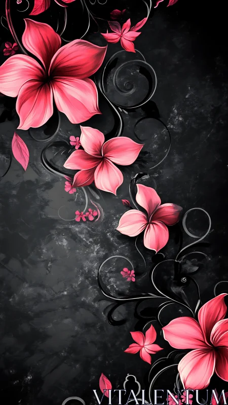 Pink Floral Composition Against Dark Textured Background.