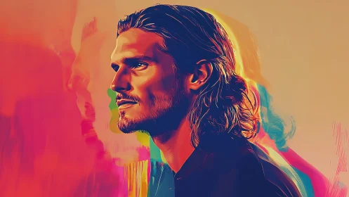 Sunlit profile in neon echoes of color and quiet thought.