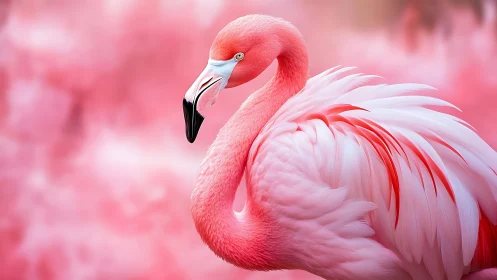 Vibrant Pink Flamingo Portrait with Soft Pastel Background.
