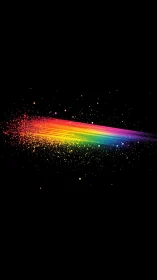 Diagonal rainbow particle streak forms high-contrast spectral trail