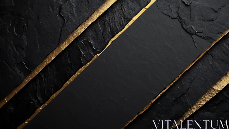Elegant black slate layers sliced with metallic gold lines.