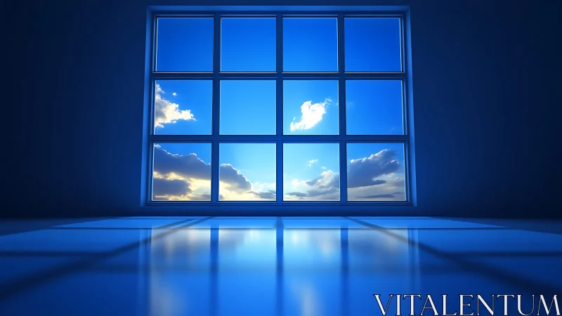 Gridded sky leans through a window and paints blue silence