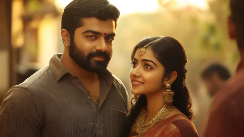 South Asian Couple in Golden Hour Portrait.