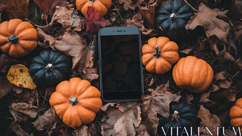 Autumn's Tech Moment Among Harvest Pumpkins.