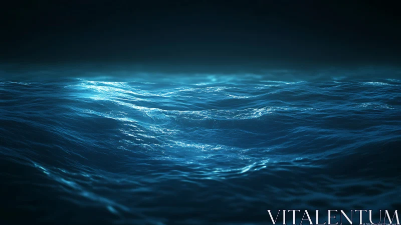 Bioluminescent mid-ocean swells under deep nocturnal sky