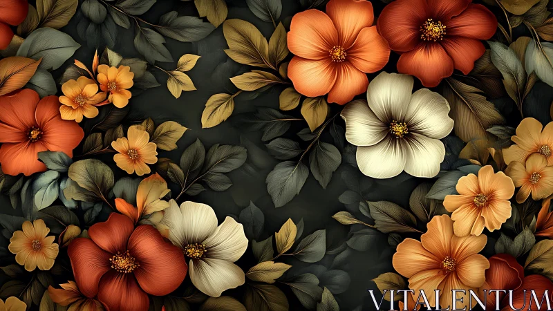 Botanical Arrangement with Orange and Cream Florals.